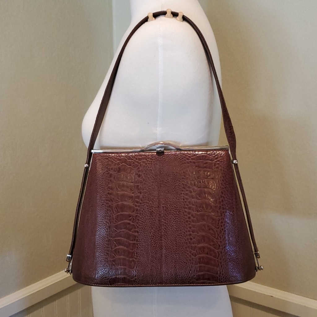 Classic Brown Croc-Embossed Satchel Shoulder Bag